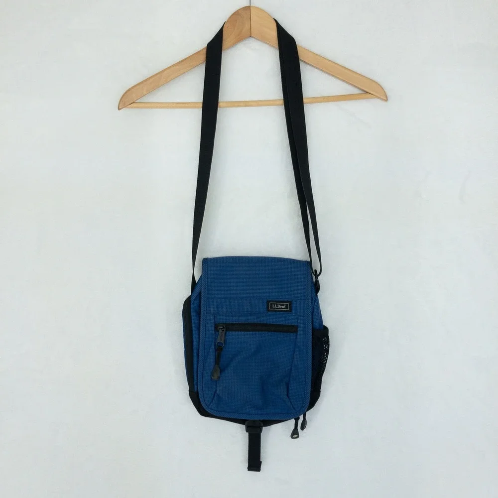 LL Bean Messenger Bag Unisex Small Blue Nylon Crossbody Travel Organizer